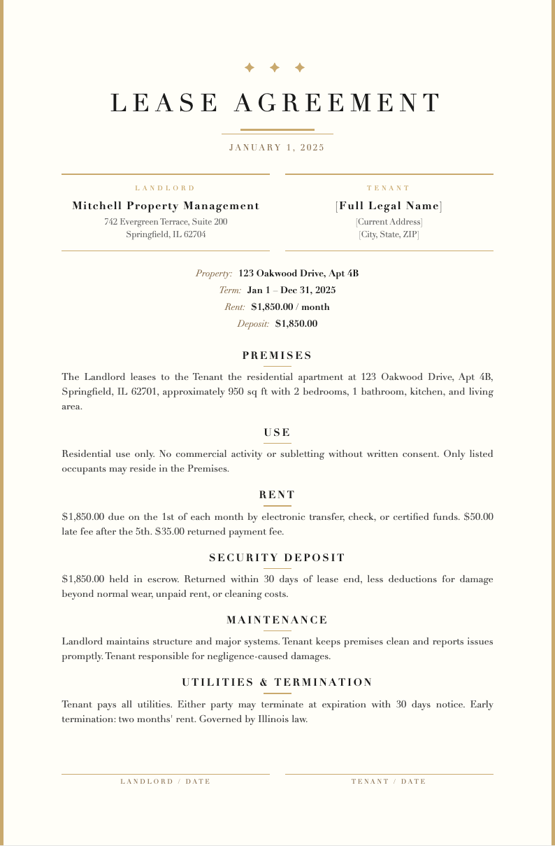 Art deco modern lease agreement